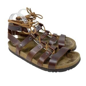 Papillio Brown Leather Cleo Sandals Women's Size EU 41 Lace Up Made in Portugal